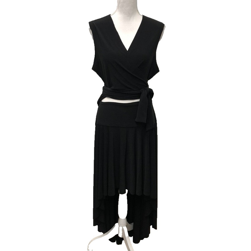 Norma Kamali Wrap Dress Womens XL Black High‎ Low Sleeveless Going Out Wedding